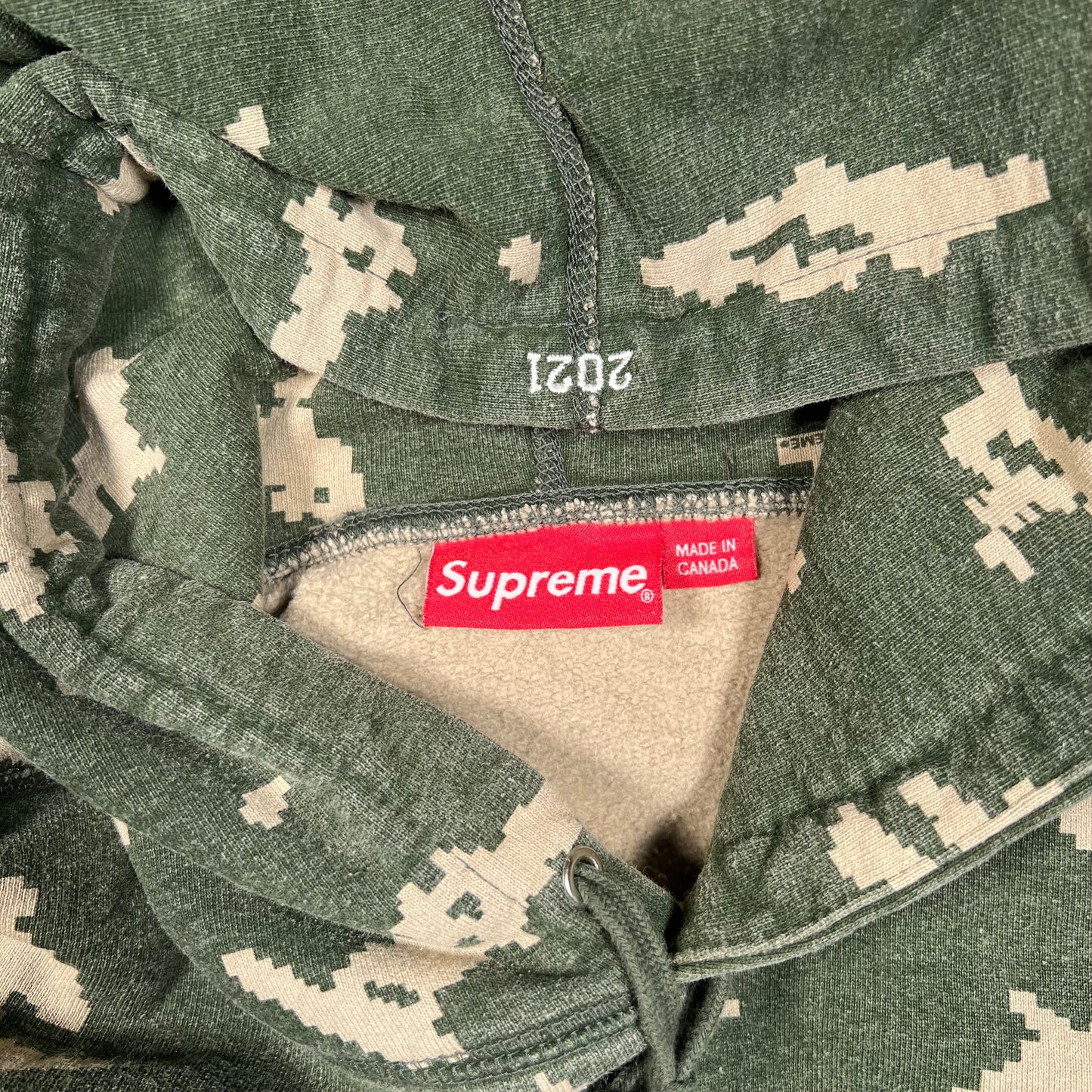 Supreme Olive Russian Camo Box Logo Hoodie (2021) Size Medium USED x16842