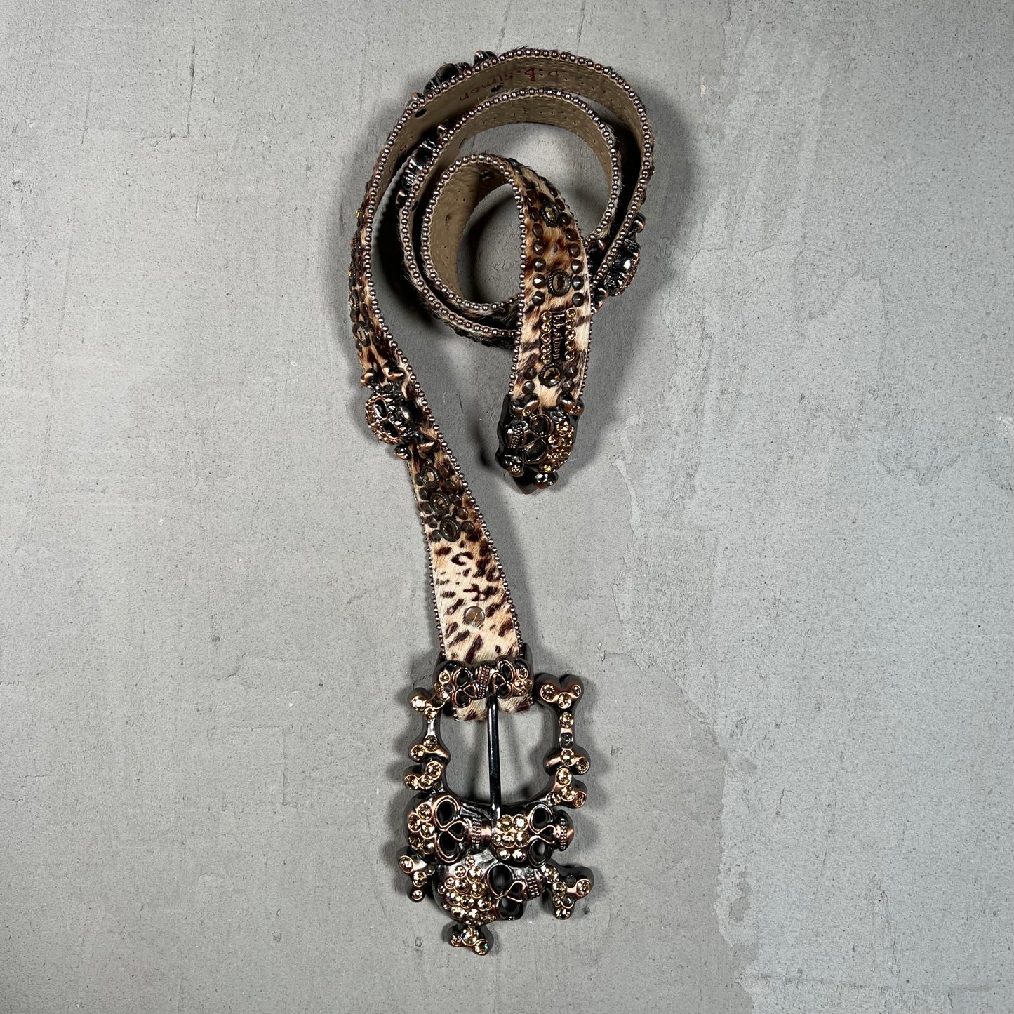 B.B. Simon Skull and Rhinestone Belt Size 38 USED x17554