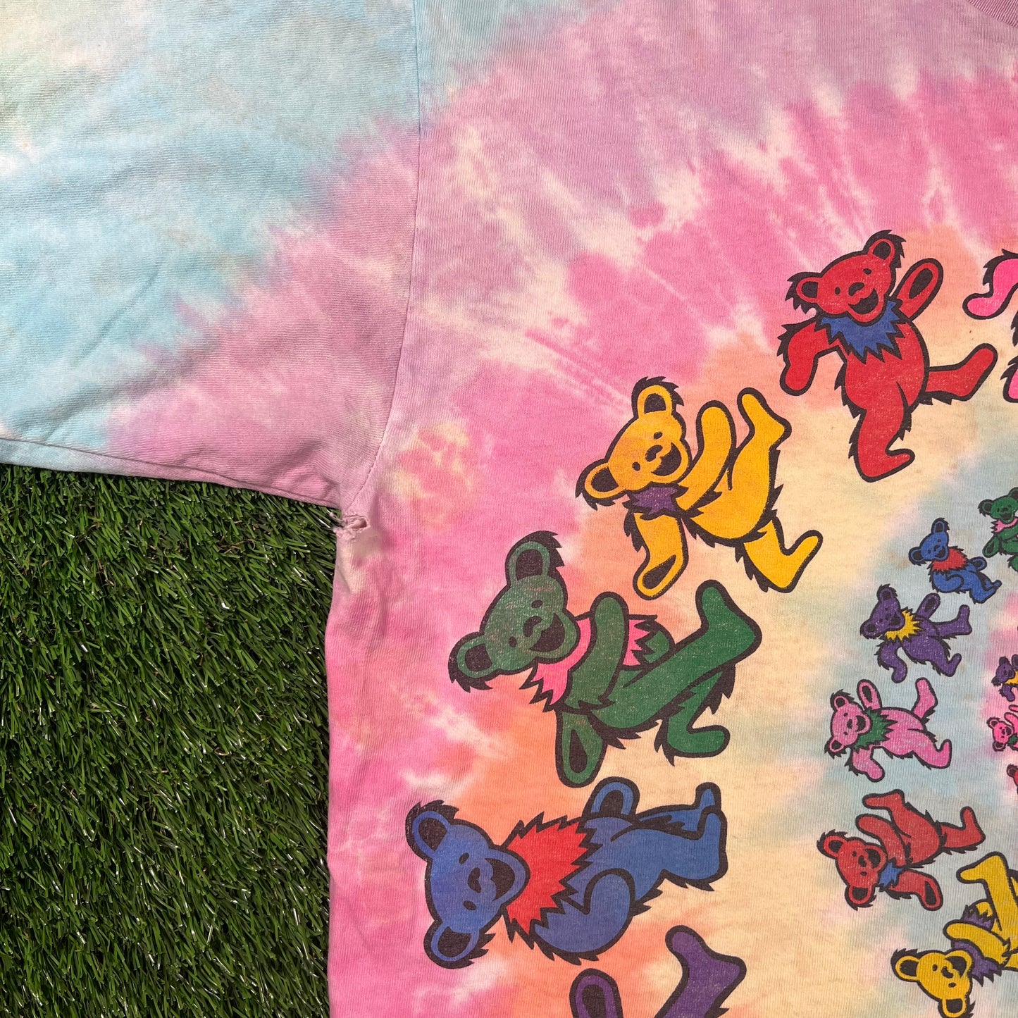 1995 Grateful Dead Spiral Bears Tie Dye Liquid Blue Tee Size Large USED v18480