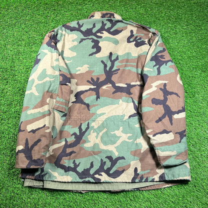 1990s Militray Woodland Camo Zip Up Jacket Size XL USED v18457