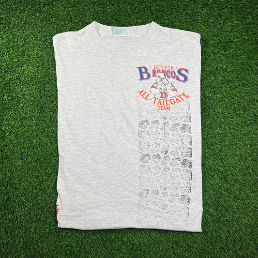 1990s Denver Broncos "Tailgate Team" Grey Tee Size XL USED v18484