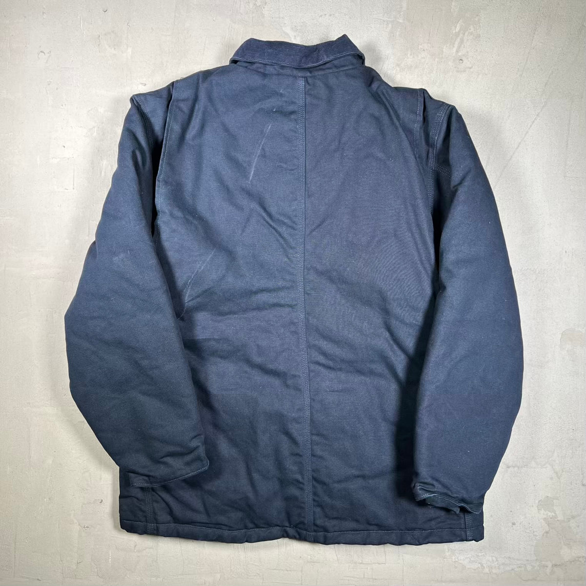 Carhartt Arctic Quilt Lined Navy Blue Zip Up Work Jacket Size Medium USED v20397