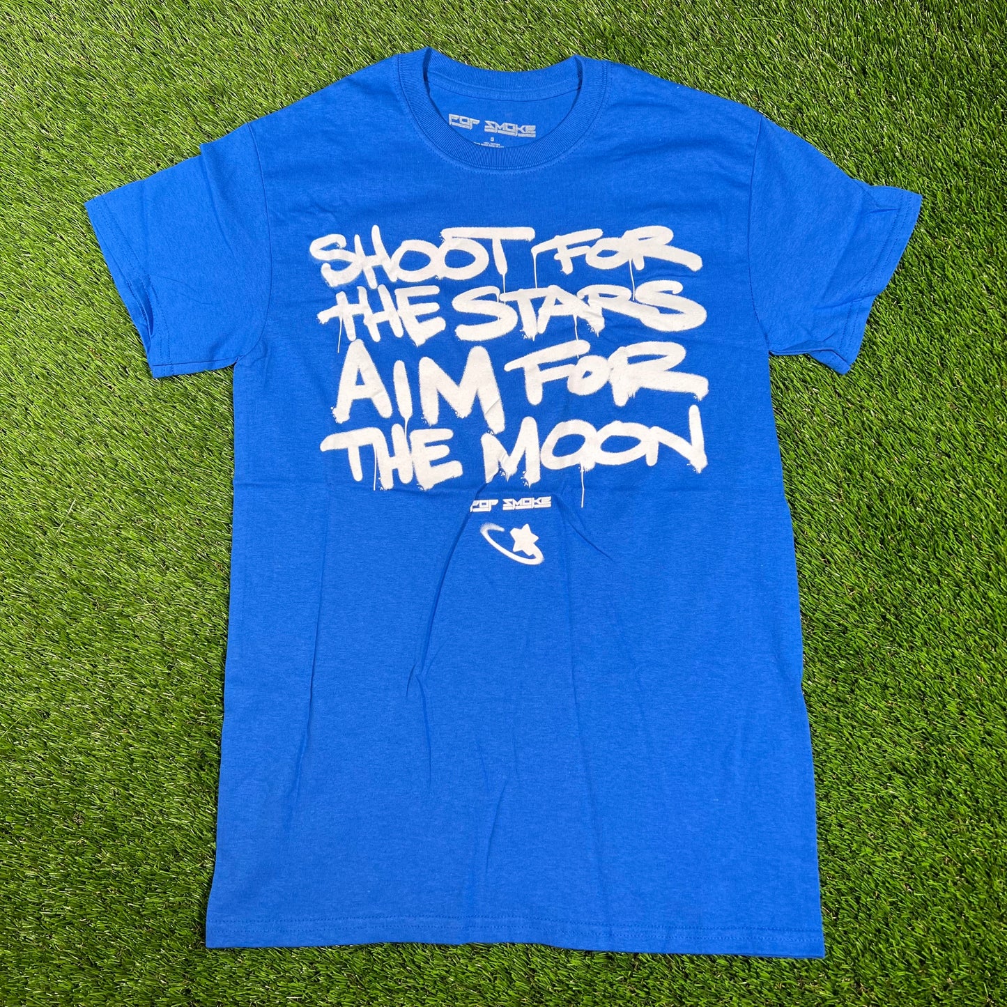Pop Smoke PS Moon Tag Blue Tee Size Small NEW x14418