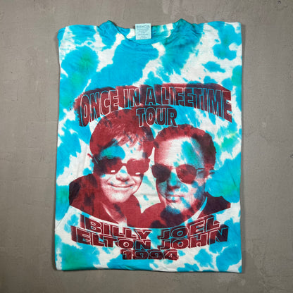 1994 Billy JoelElton John Once in A Lifetime Tour Blue Tie Dye Tee Size XL USED v19250