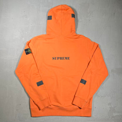 Supreme Stone Island (2017) Orange Pull Over Hoodie Size Large USED x18287