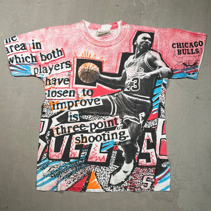 Michael Jordan Magic Johnson Tag Full Print 3 Point Shooting Tee Size Small USED v5101