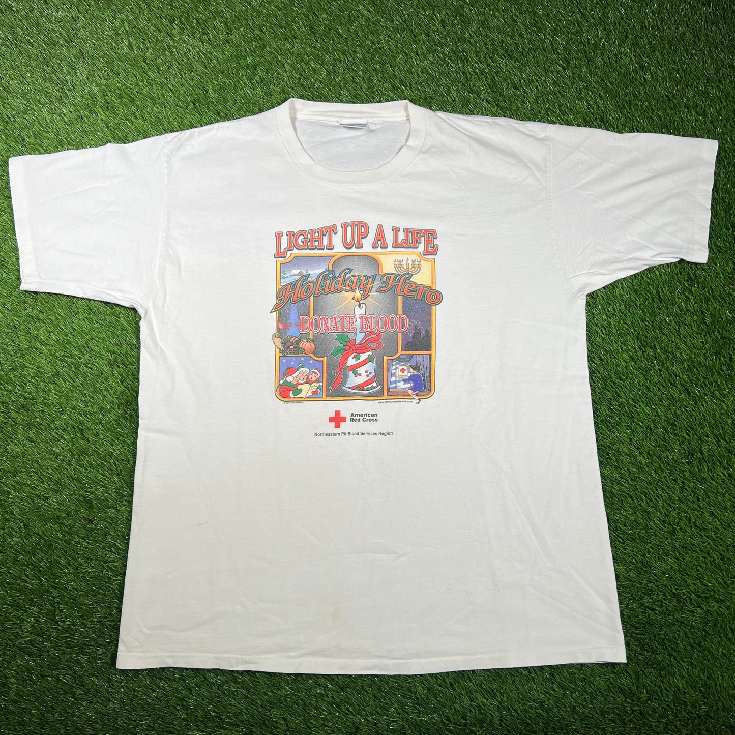 2000 Light Up A Life Donate Blood White Tee Size XL USED v17435