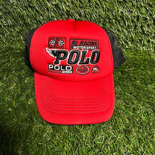 Polo Ralph Lauren Racing Red Trucker Hat USED v16454