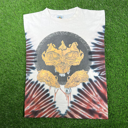 1999 Grateful Dead Pushead Skulls Tie Dye Tee Size XL USED v17159