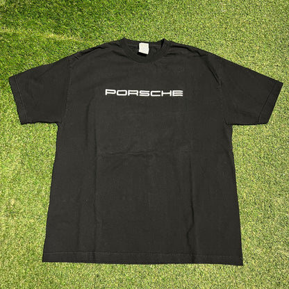 Y2K Porsche Black Logo Tee Size XL USED v16352