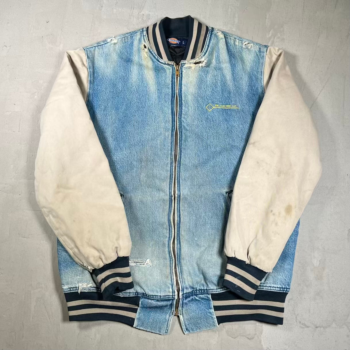 Y2K Dickies RK Electric LLC Blue Denim Jacket Size Large USED v20430