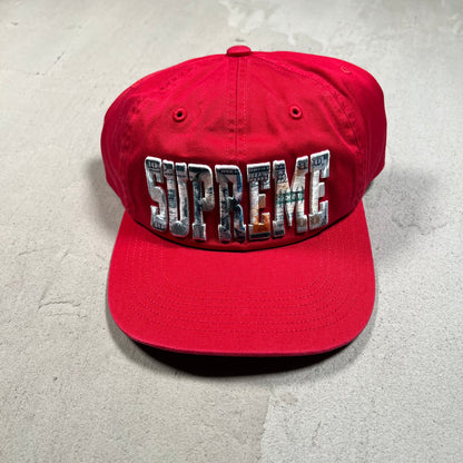 Supreme Embroidered Money Logo 6 Panel Red Hat NEW x17416