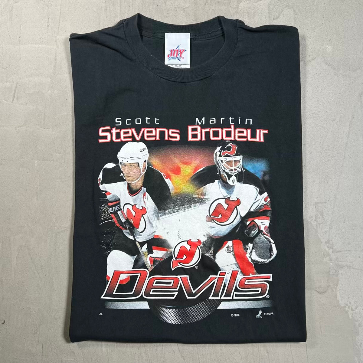Y2K NJ Devils Martin Brodeur Scott Stevens Black Tee Size Large USED v20357