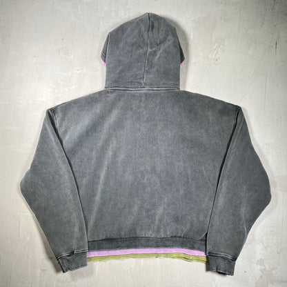 GV Gallery Raspberry Hills 3 Zip Spliced Washed Black Hoodie Size Large USED x18618