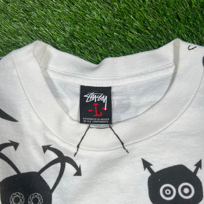 Y2K Stussy Futura Skulls AOP White Tee Size Large USED x14401