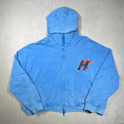HMDD H Star Washed Blue Zip Up Hoodie Size Large USED x18677