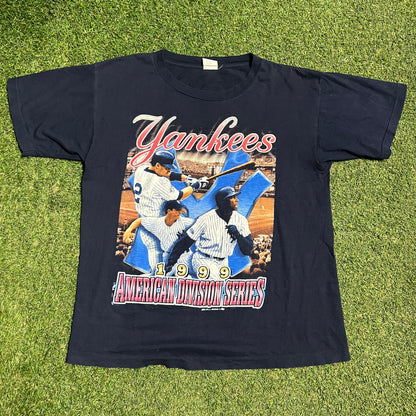 1999 American Division Series 3 Players Roster on Back Navy Tee Size XL USED v16275