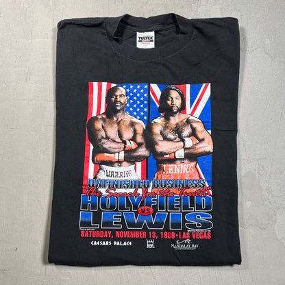 1999 "Unfinished Business" Evander HolyField Vs Lennox Lewis Black Tee Size XL USED v19528