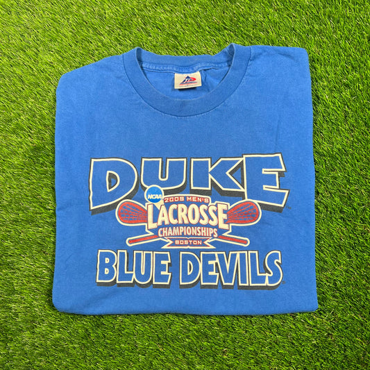 2009 Duke Blue Devils Lacrosse Champs Blue Tee Size Large USED v18698