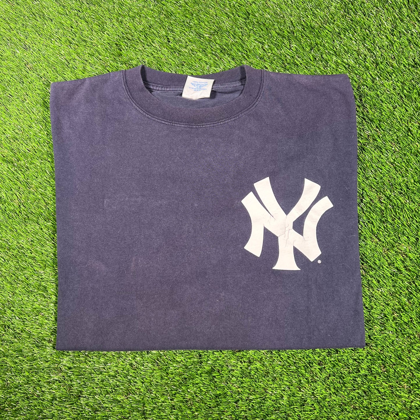 1990s Yankees 2 Jeter Majestic Navy Blue Tee Size XL USED v17334