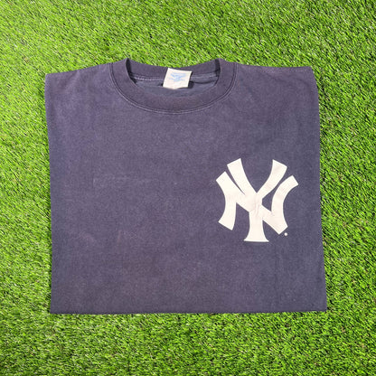 1990s Yankees 2 Jeter Majestic Navy Blue Tee Size XL USED v17334