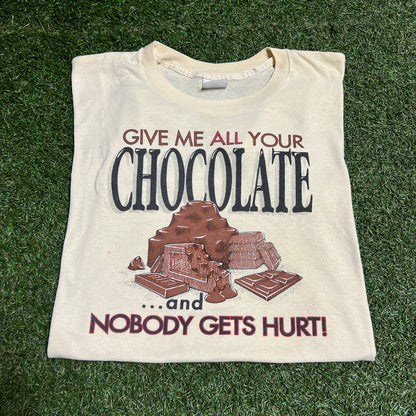 1980s "Give me all your Chocolate" Cream Tee Size Large USED v16094