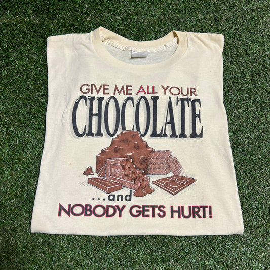 1980s "Give me all your Chocolate" Cream Tee Size Large USED v16094