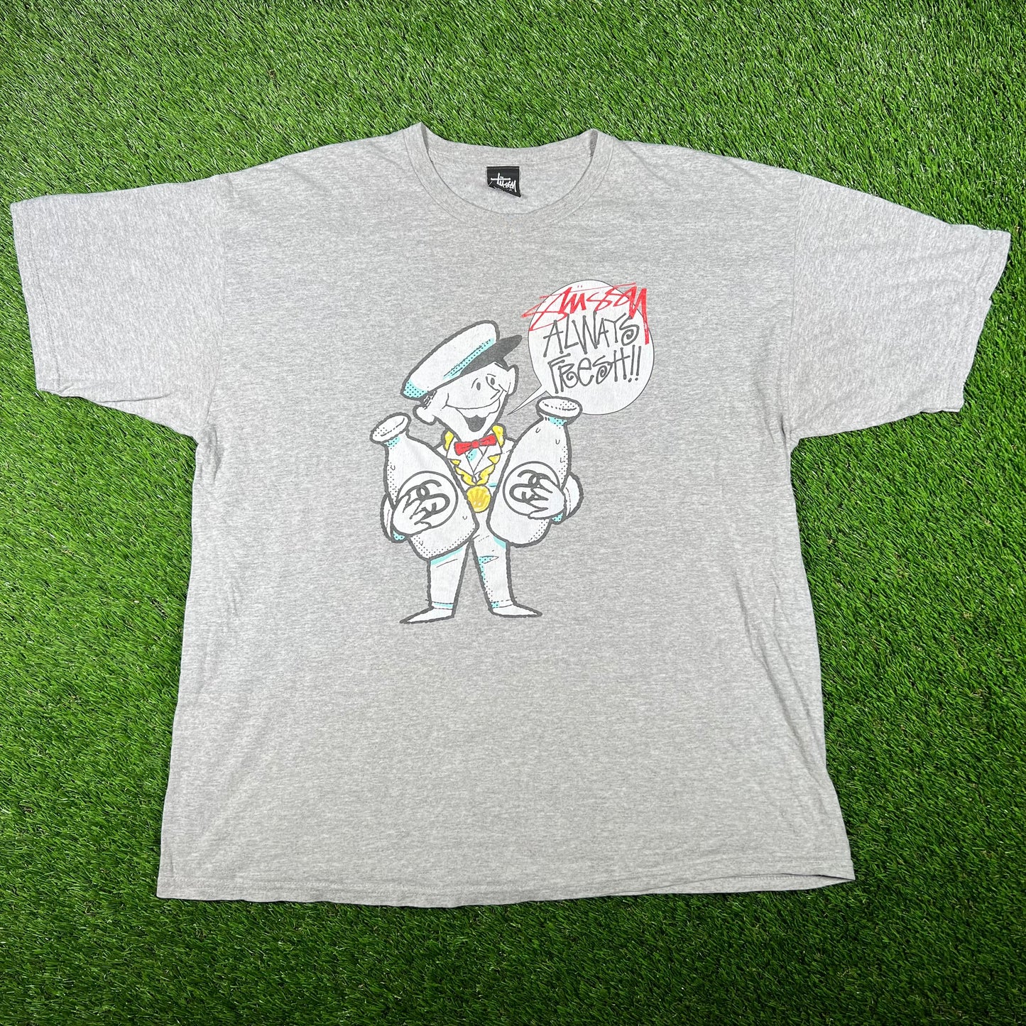 Stussy Always Fresh Milkman Grey Tee Size XL USED x14755