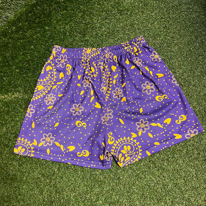 Eric Emanuel Yellow Logo Purple Pasily Shorts Size XXL USED x13730