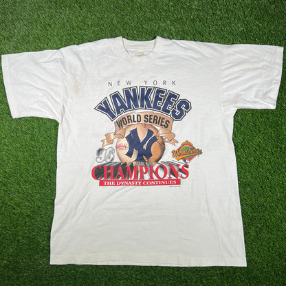 1996 New York Yankees White Championship Tee "The Dyansty Continues" Size XL USED v16993