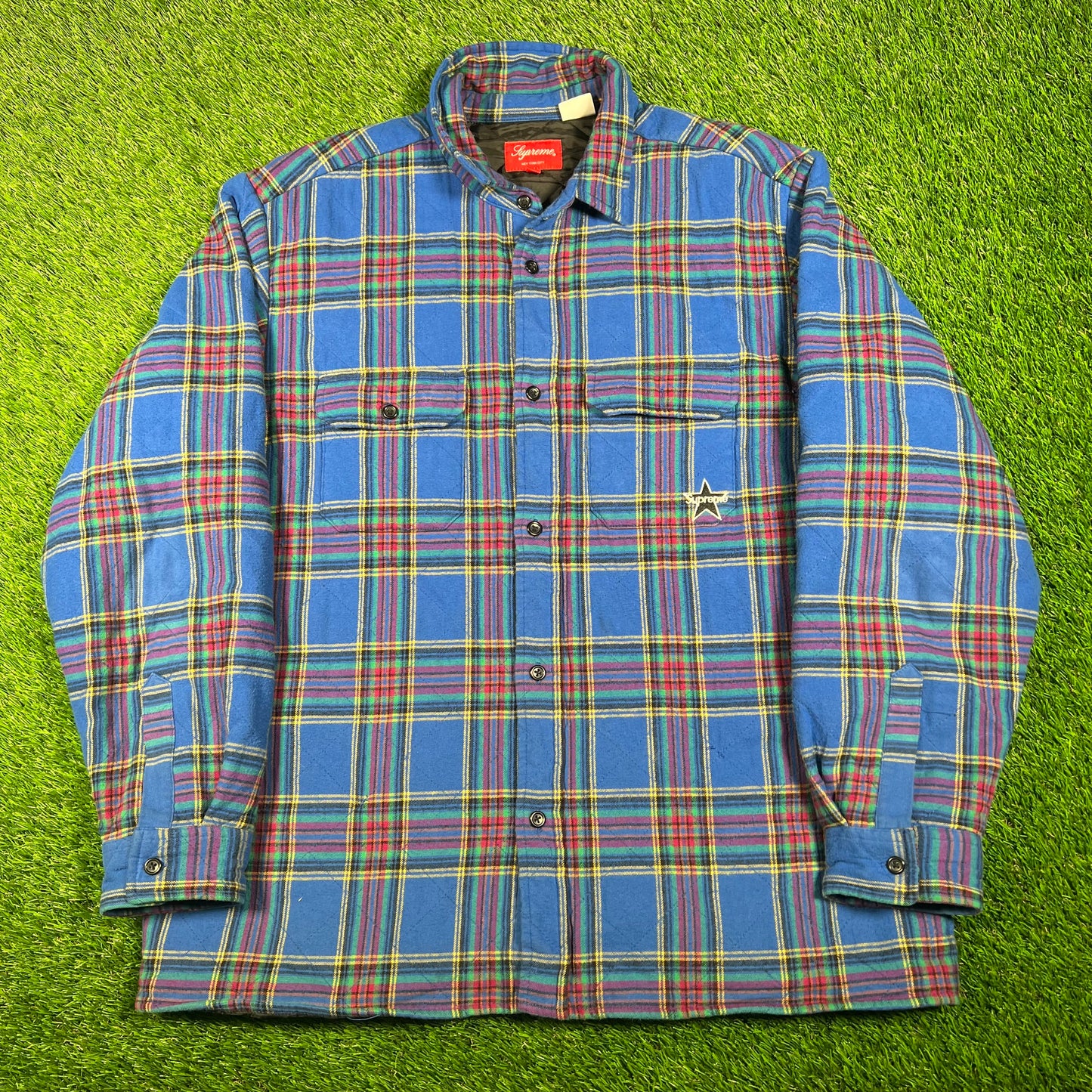 Supreme Quilted Plaid Flannel Dusty Blue (2021) Size Large USED x15808