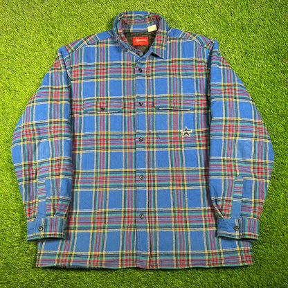 Supreme Quilted Plaid Flannel Dusty Blue (2021) Size Large USED x15808