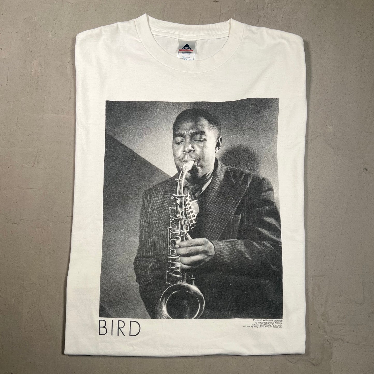 Y2K Charlie Parker "Bird" White Tee Size XL USED v19386