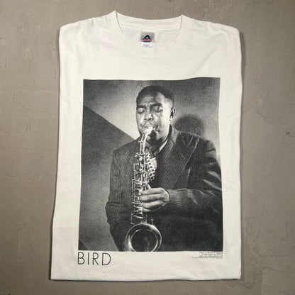 Y2K Charlie Parker "Bird" White Tee Size XL USED v19386