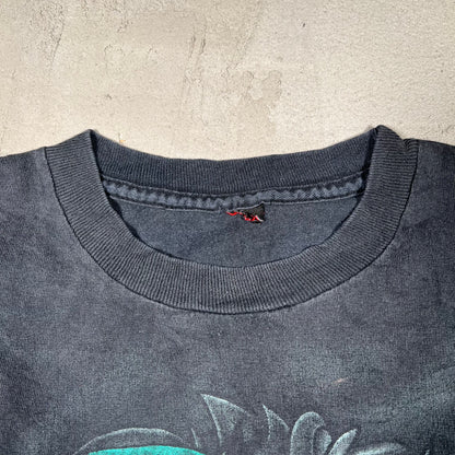 1990s Taz Poker Washed Black tee Size Large USED v19104