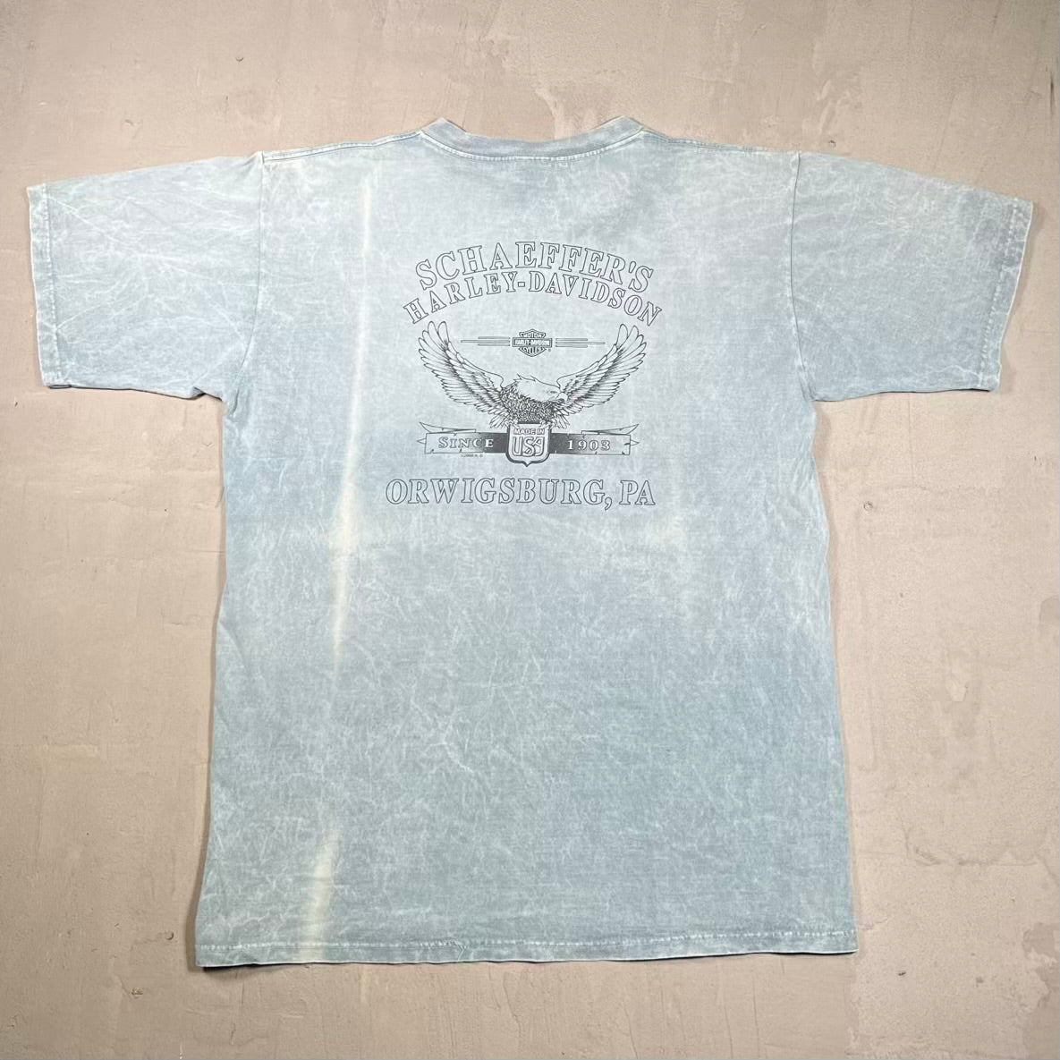 2000 Harley Davidson Light Blue "Orwigsburg, PA" Tee Size Large USED v20423