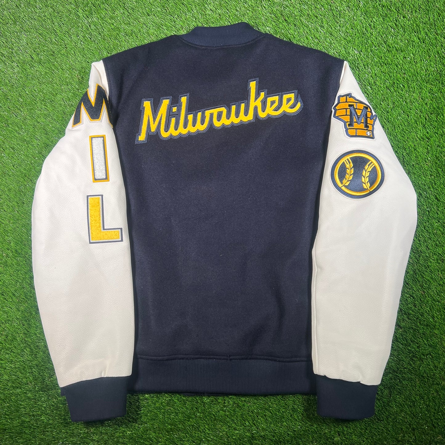 MLB Brewers Milwawkee Navy Varsity Jacket Size XXL USED v17616