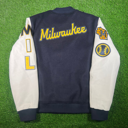 MLB Brewers Milwawkee Navy Varsity Jacket Size XXL USED v17616