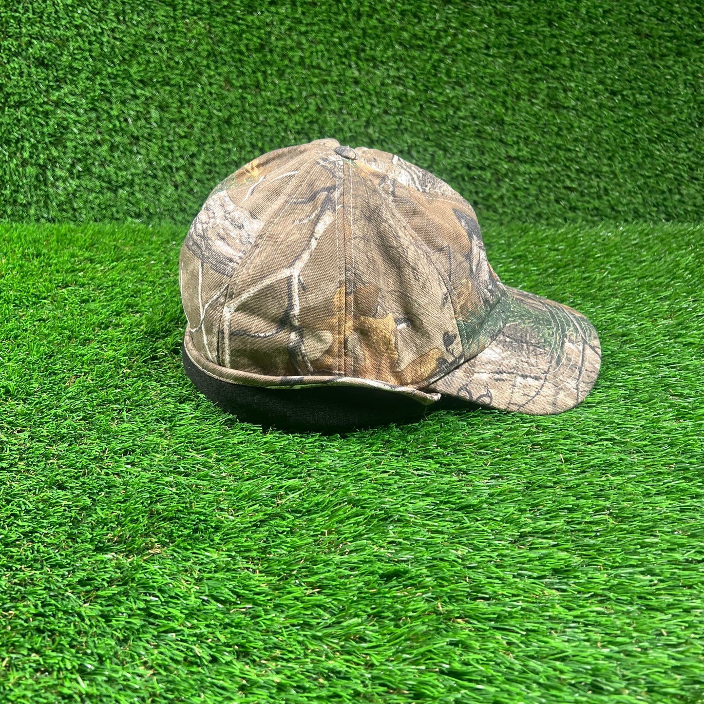 Y2K Carhartt Woodland Camo Hat w/ Ear Covers USED v18424