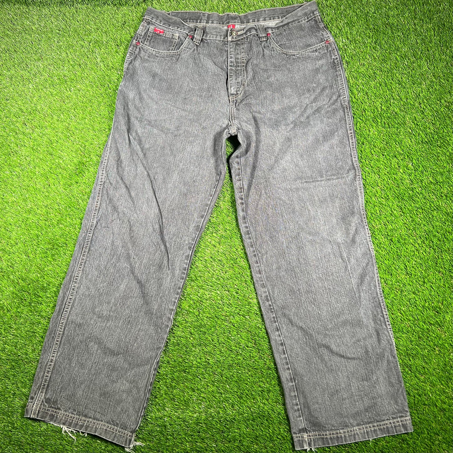 Y2K Platinum Fubu Washed Grey Jeans Size 40x34