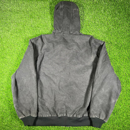 Y2K Carhartt Black Hooded Work Wear Jacket "NY Presbyterian" Size XL USED v17005