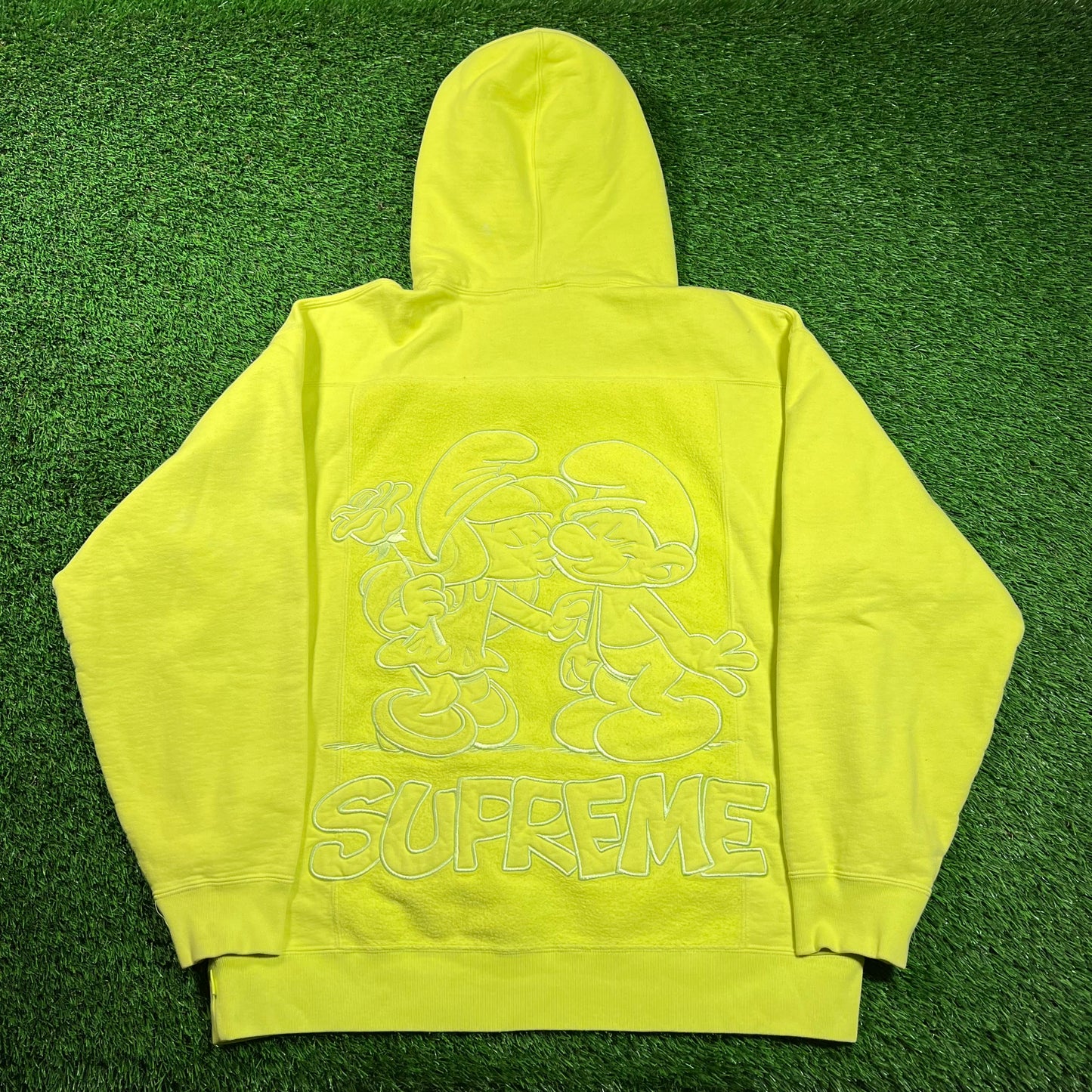 Supreme Smurfs Hooded Sweatshirt Acid Green (2020) Size Large USED x16515