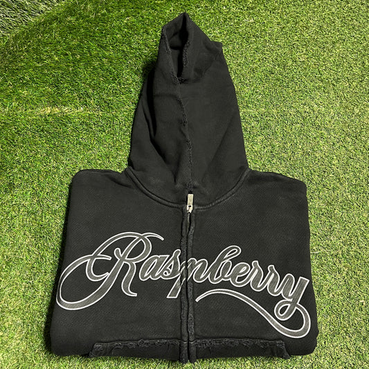 GV Gallery Raspberry Script Chest Logo Black Zip Up Hoodie Size XL NEW x13956