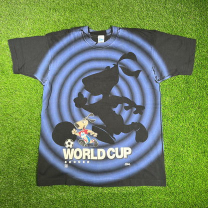 1992 World Cup Pup AOP Black Tee Size XL USED v17158
