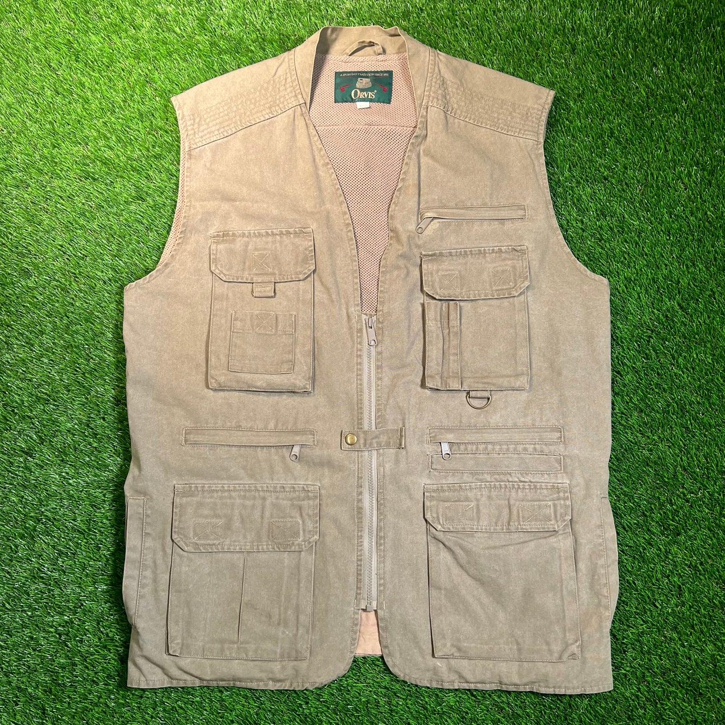 Y2K Orvis Olive Green Safari Vest Size XL USED v18834
