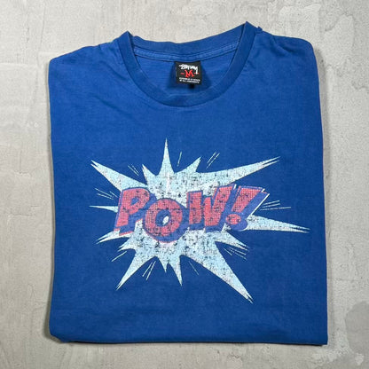 Y2K Stussy "Pow" Blue Tee Size Medium USED x18703