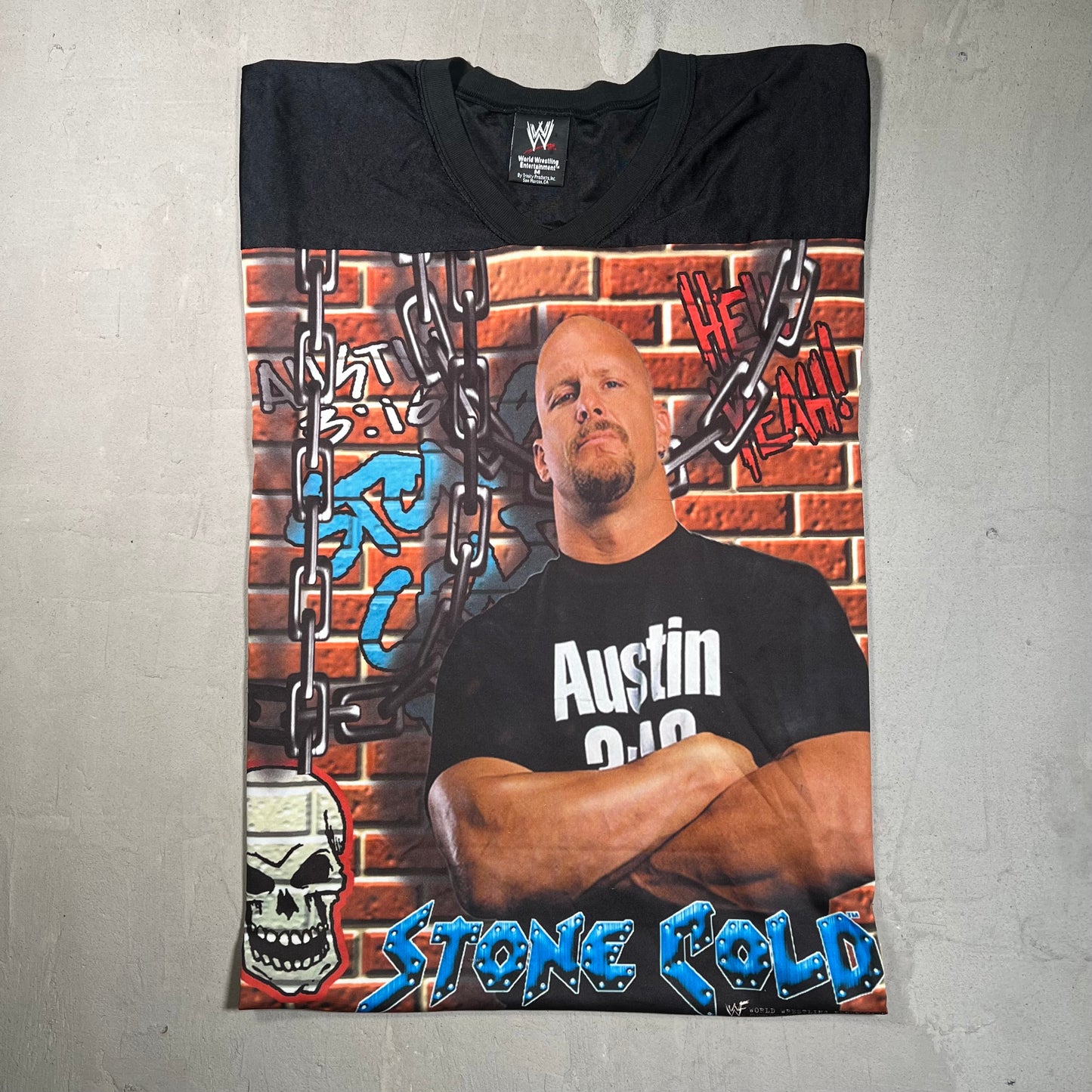 WWF 1990s Stone Cold full print Jersey Tee Size XL USED v4218