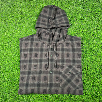 Supreme Number (N)ine Black Hooded Flannel Shirt Size XL NEW x15640