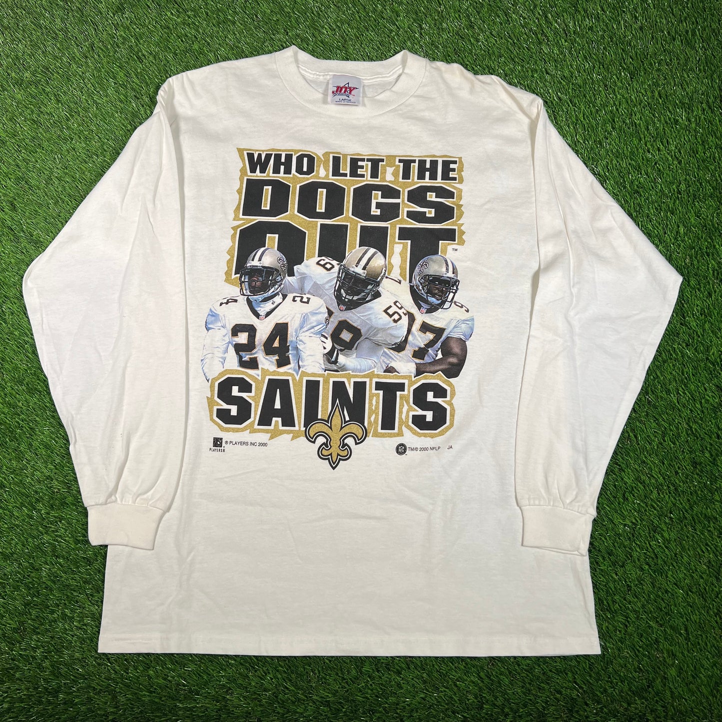 2000 Saints Who Let The Dogs Out White Longsleeve Size Large USED v18107
