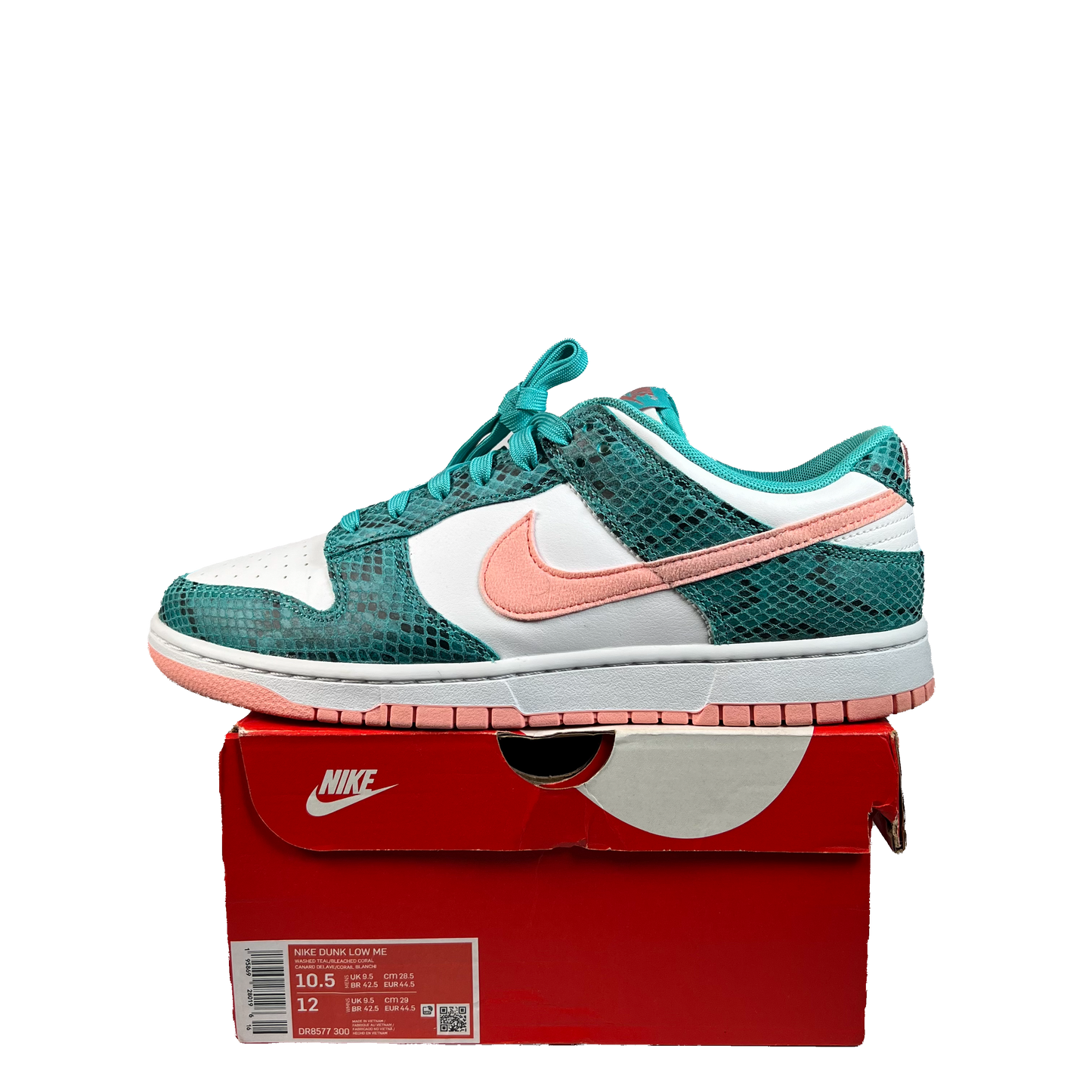 Nike Dunk Low Snakeskin Washed Teal Bleached Coral (2022) Size 10.5 USED s22323